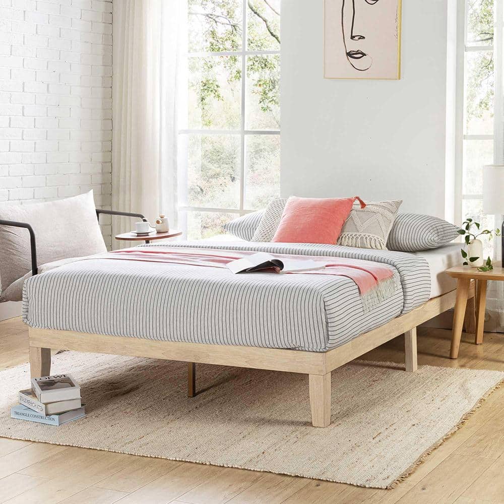 12 in. Tall White Wash Solid Wood Full Size Platform Bed with Wooden Slats price history on PriceWatchPro