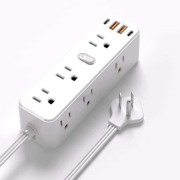 phyfalip 9-Outlet Power Strip Surge Protector with USB Port, 6 ft. Cord & 2100 Joules in White