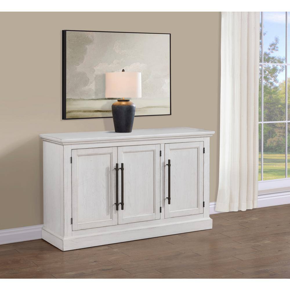 Warren 60" Distressed White Three Door Sideboard with Brass Hardware
