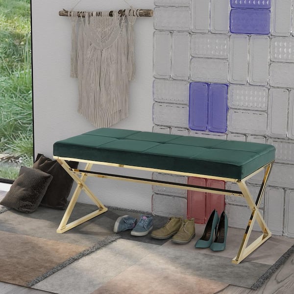 Seafuloy Green Rectangle Velvet Sofa Bench with Metal Legs 18.5 in. H x 39.37 in. W x 18.3 in. L