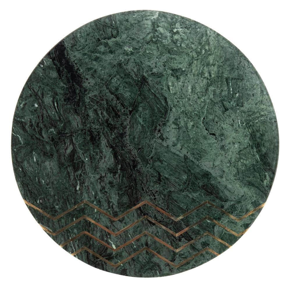 Aurelia 18" Transitional Round Stone Top End Table in Green & Gold