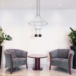 Expression 29-Watt Black ETL Certified Integrated LED Hexagon Pendant Height Adjustable With 6 LED Lights