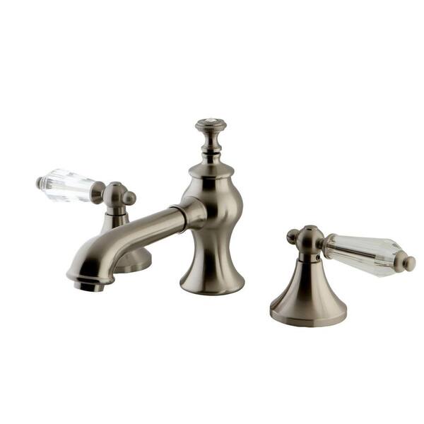 Kingston Brass Vintage Crystal 8 in. Widespread 2-Handle Mid-Arc Bathroom Faucet in Satin Nickel