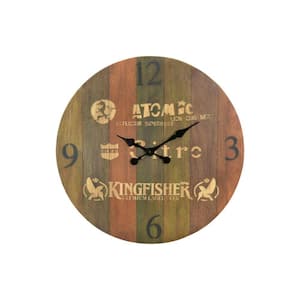 24 in. Brown Solid Wood Silent Analog Round Wall Clock