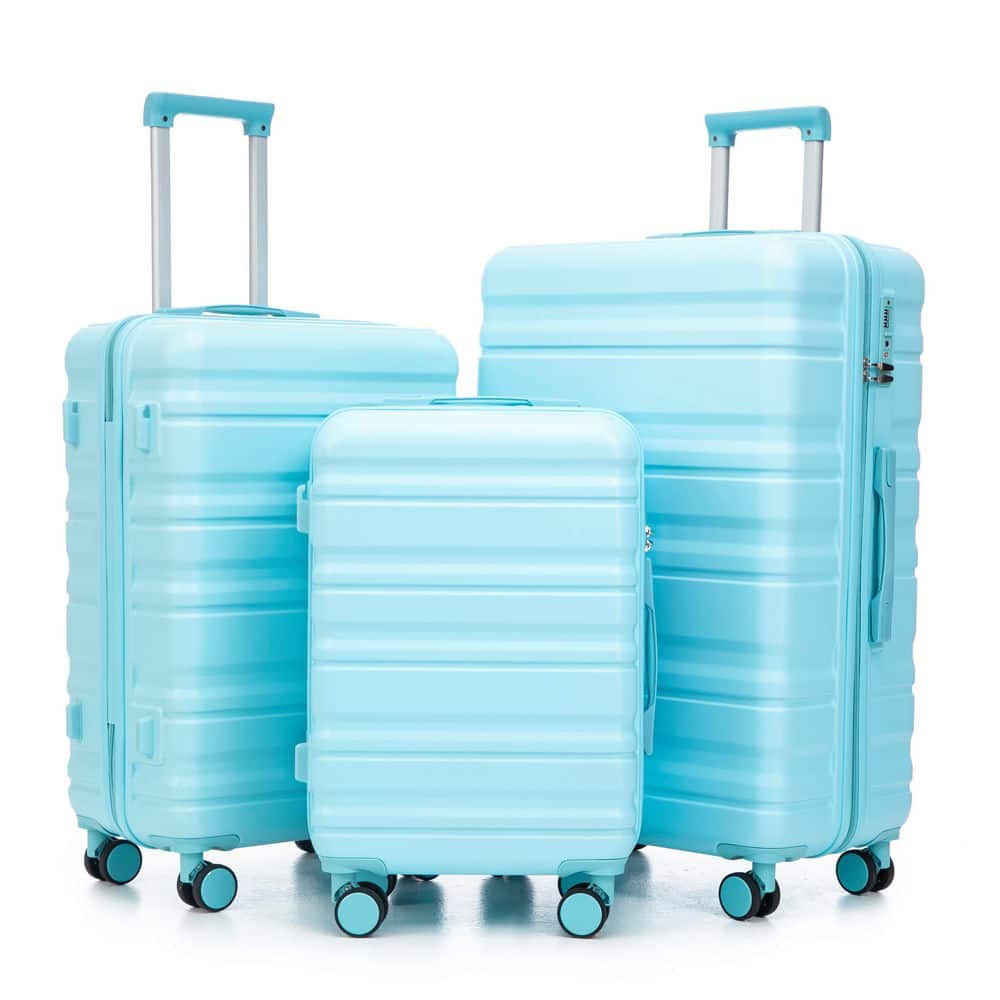 Tatahance 3-Piece Blue ABS Hardside Spinner Luggage Set with TSA