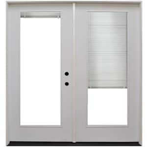 72 in. x 80 in. Reliant Series White Primed Fiberglass Prehung Left-Hand Inswing Mini Blind Patio Door