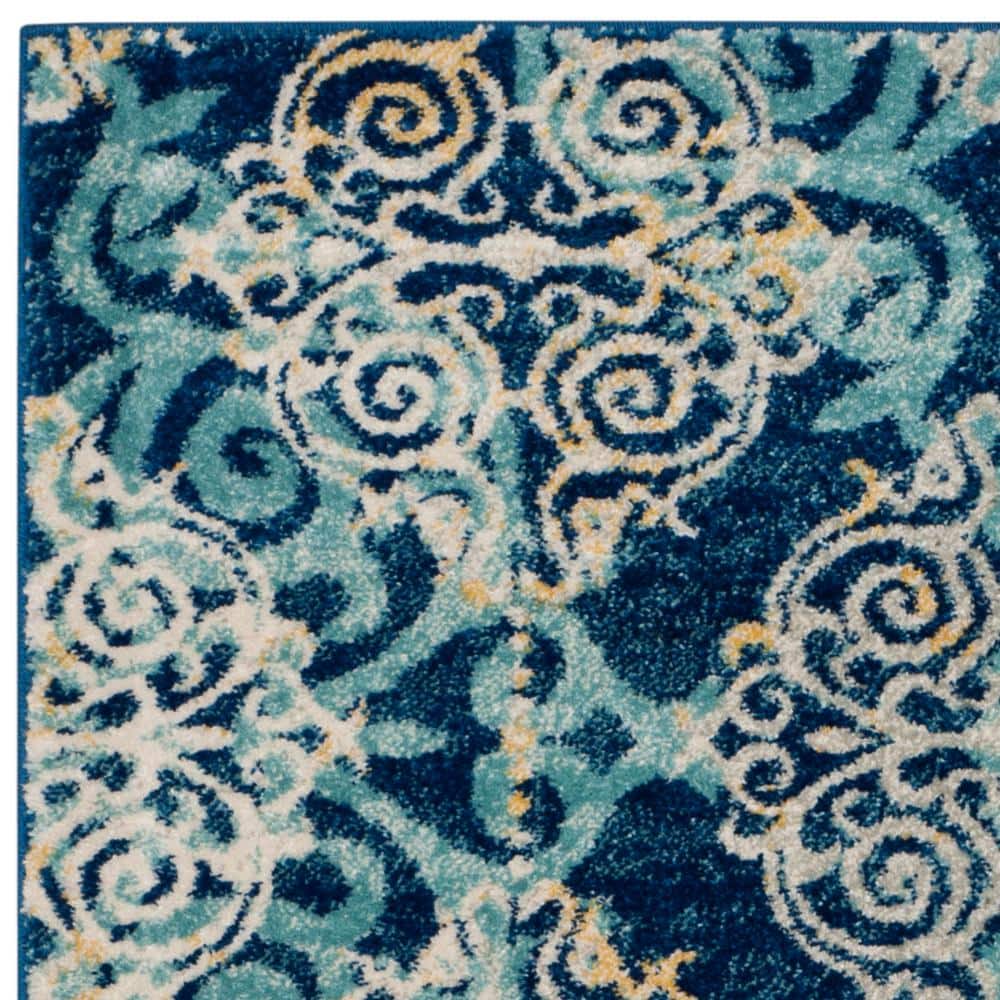 Royal and Light Blue Synthetic 3' x 5' Damask Area Rug