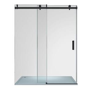 60 in. W x 76 in. H Single Sliding Frameless Shower Door in Matte Black with Soft-closing and 3/8 in. (10 mm) Glass