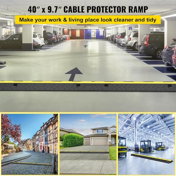 3-Pack 40 in. x 9.8 in. x 2 in. Rubber Cable Protector Ramp, 2-Cable Electrical Wire Cover, 3.33 ft. Conduit