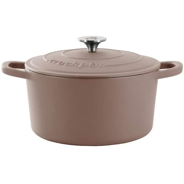 Crock-Pot Artisan 5 qt. Round Enameled Cast Iron Dutch Oven in Matte Dusty Pink with Lid