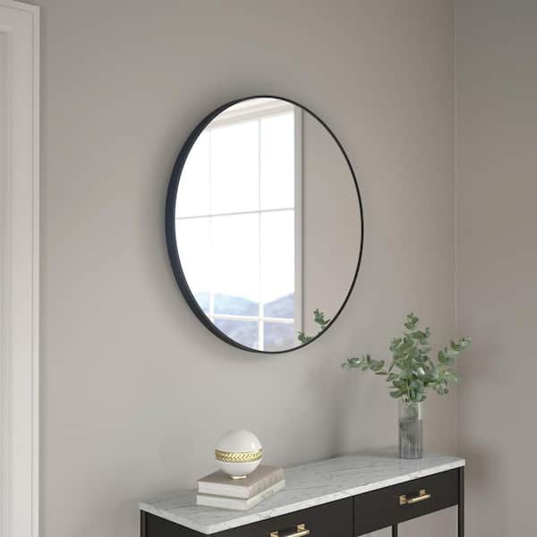 Delta Ready Reflections 31-in W x 31-in H Round Brushed Matte Black Framed  Wall Mirror in the Mirrors department at