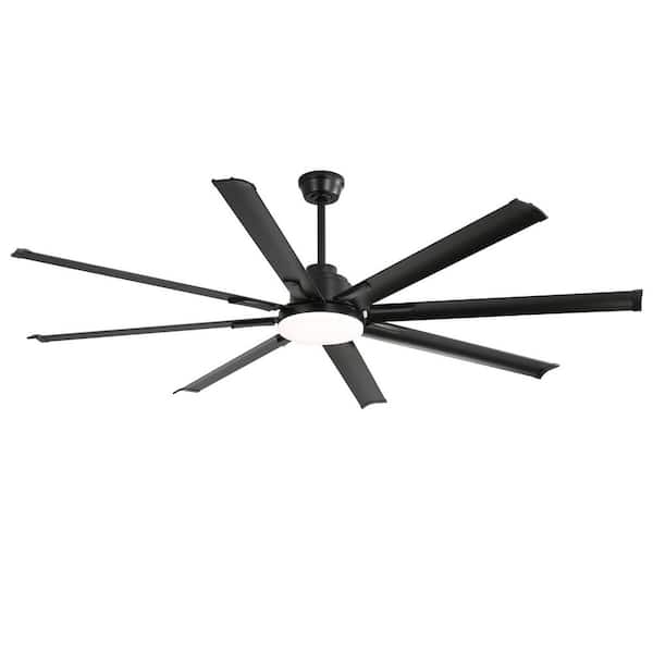PUDO 84 in. Integrated LED Stylish Durable Large Indoor Black Ceiling Fan Light with 8 High-Performance Aluminum Blades