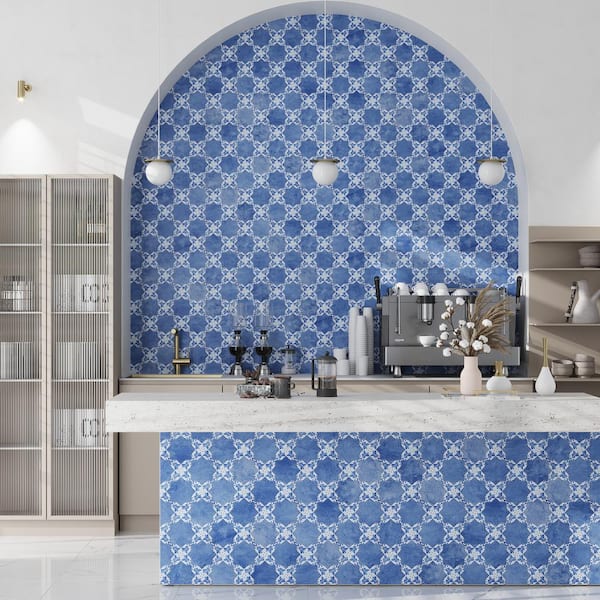 Siena Blue 5.35 in. x 5.35 in. Matte Ceramic Cross-Shaped Deco Wall and Floor Tile (5.37 sq. ft./case) (27-pack)