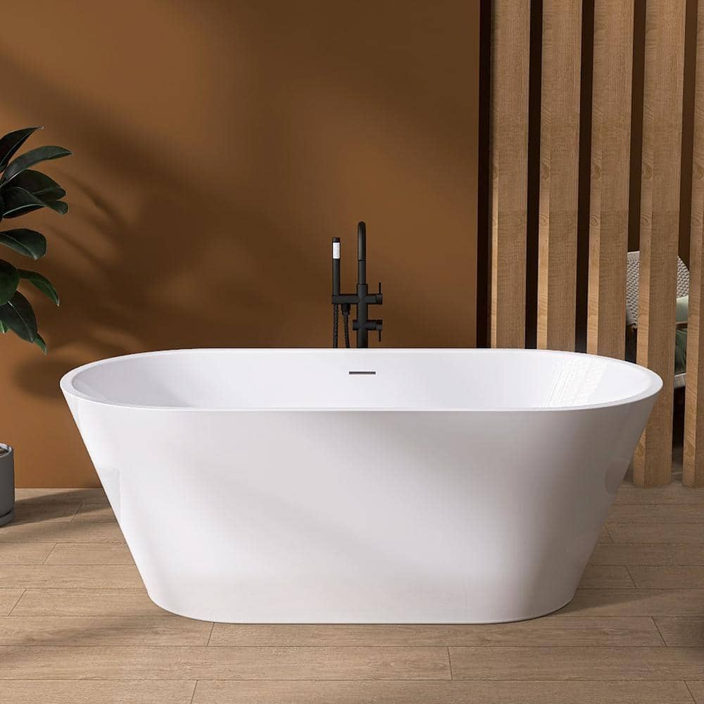 55" Glossy White Acrylic Freestanding Soaking Bathtub