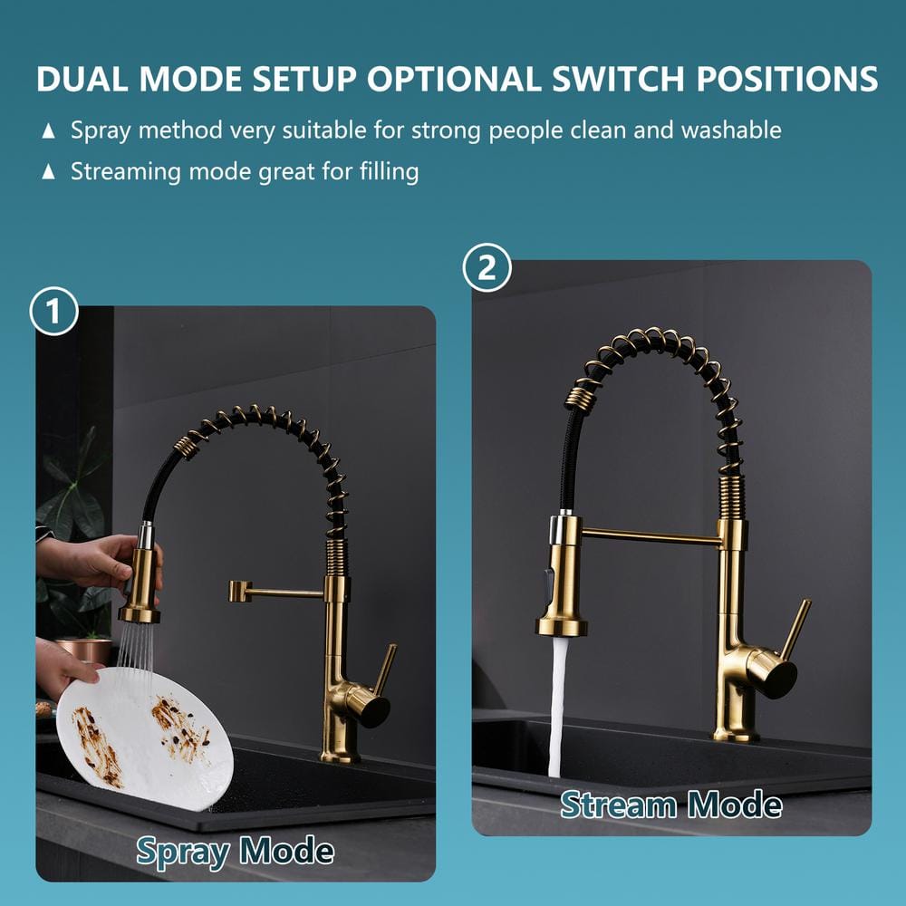 Brushed Gold Single Handle Pull Down Kitchen Faucet