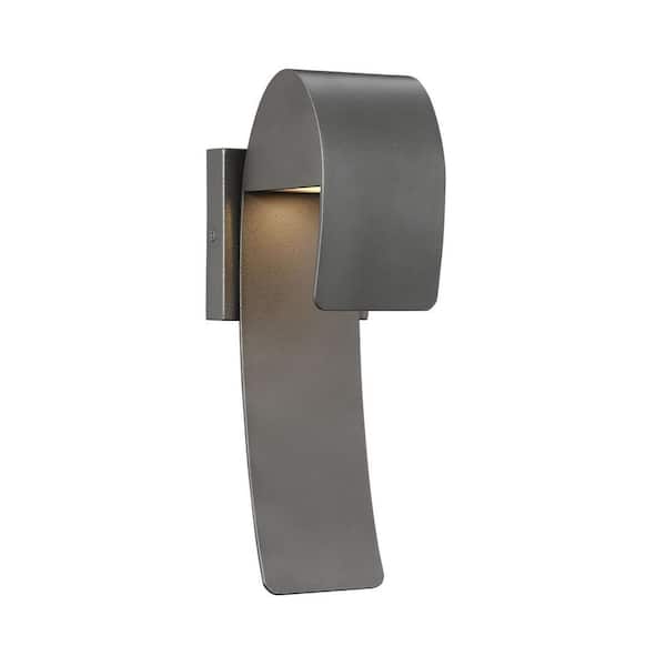Raveney 13 in. 1-Light Grey Iron Outdoor Integrated LED Wall Lantern Sconce with Etched Lens