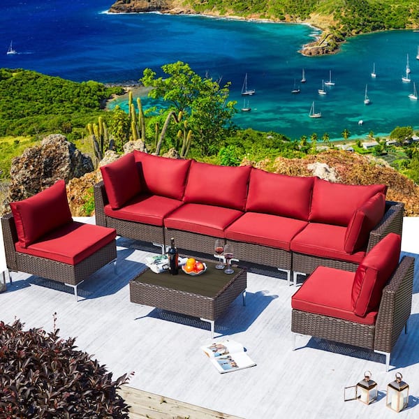 Wildaven 7 Pieces Patio Conversation Set Outdoor Patio PE Rattan Wicker Furniture Sets