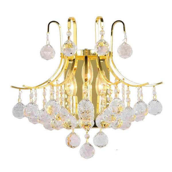 Worldwide Lighting Empire Collection 3-Light Gold and Crystal Sconce