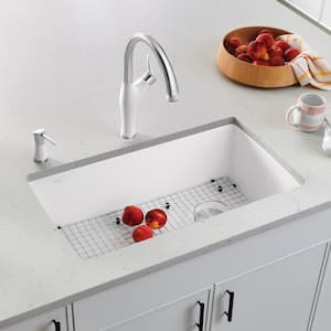 DIAMOND Silgranit Dual Mount Granite Composite 33.5 in. 1-Hole Single Bowl Kitchen Sink in White