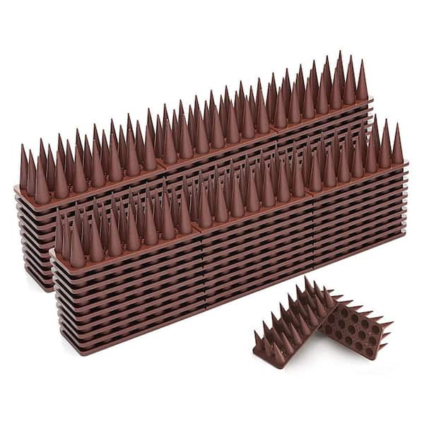 Brown Bird Spikes, Pigeon Deterrent for Birds, Raccoon and Cats, Plastic Fence Spike for Railing and Roof (20-Pack)