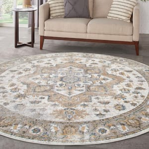 Silver Grey 5 ft. x 5 ft. Distressed Traditional Round Astra Machine Washable Area Rug