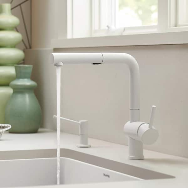 Linus Single-Handle Pull Out Sprayer Kitchen Faucet in White