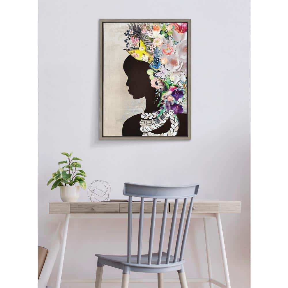 Natural Woman Floral Silhouette Framed Canvas Art, 18x24