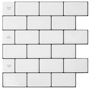 Art3d 12 in. x 12 in. White with Black Grout Subway Tile Vinyl Peel and Stick Tile Backsplash (9.5 Sq. ft./Box)