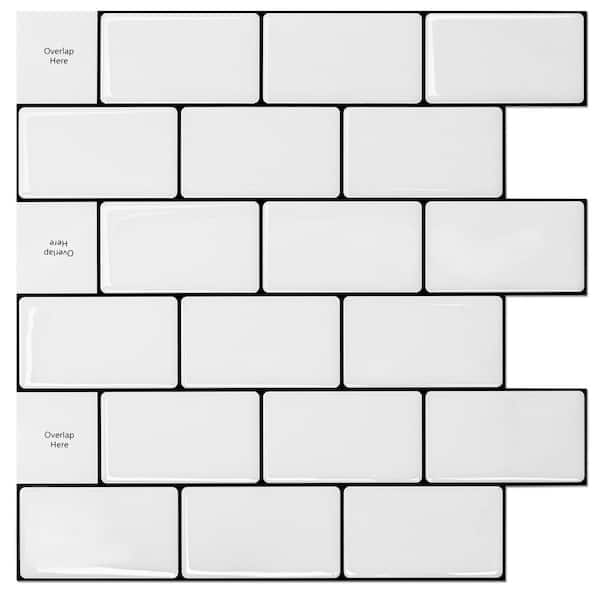 Art3dwallpanels New Version Warm White with Black Grout 12 in. x 12 in. Vinyl Peel and Stick Tile for Kitchen Backsplash(8.2 sq.ft./Box)