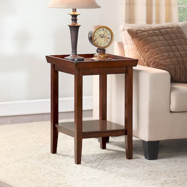 Ledgewood 18 in. Espresso 26 in. Square Wood End Table with Shelf