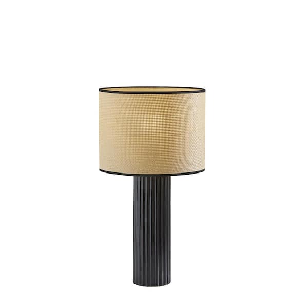 HomeRoots 24 in. Beige Transitional Integrated LED Bedside Table Lamp with Beige Fabric Shade