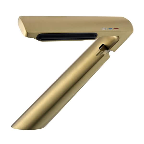 Single Handle Single Hole Bathroom Faucet Brass Unique 7-Shape Modern Waterfall Sink Basin Vanity Taps in Brushed Gold