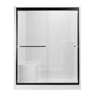 Duo 55 in. x 70 in. Framed Sliding Shower Door in Black with 6 mm Clear Glass Without Handle