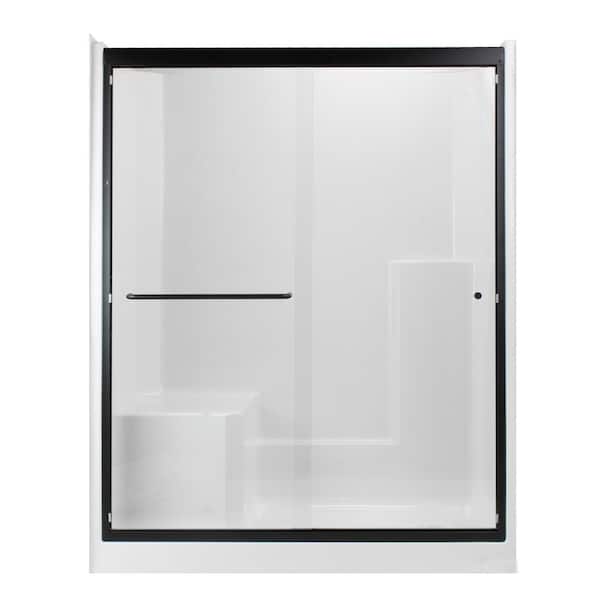 Ella Duo 55 in. x 70 in. Framed Sliding Shower Door in Black with 6 mm Clear Glass Without Handle