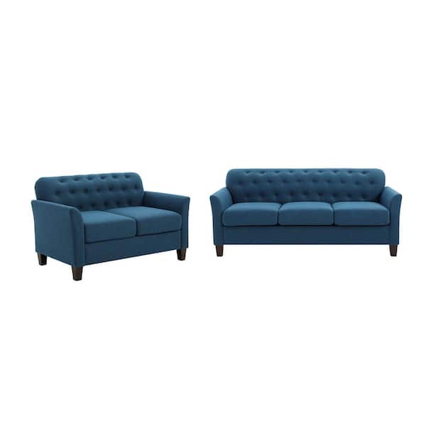 JAYDEN CREATION Itziar 2-Piece Indigo Living Room Set with Removable Cushions