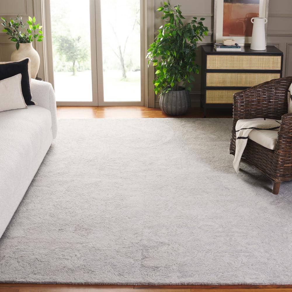 Gray and Ivory Wool Blend Handmade Tufted 8' x 10' Area Rug