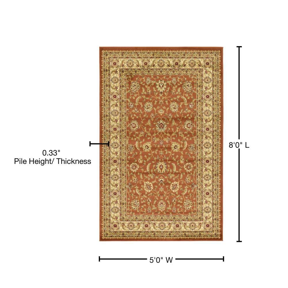 Terracotta & Ivory Easy-Care Rectangular Synthetic Rug