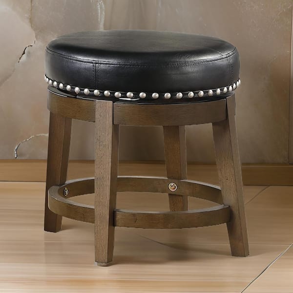 20 in. Black and Brown Low Back Wooden Dining Stool with Faux Leather Seat (Set of 2)