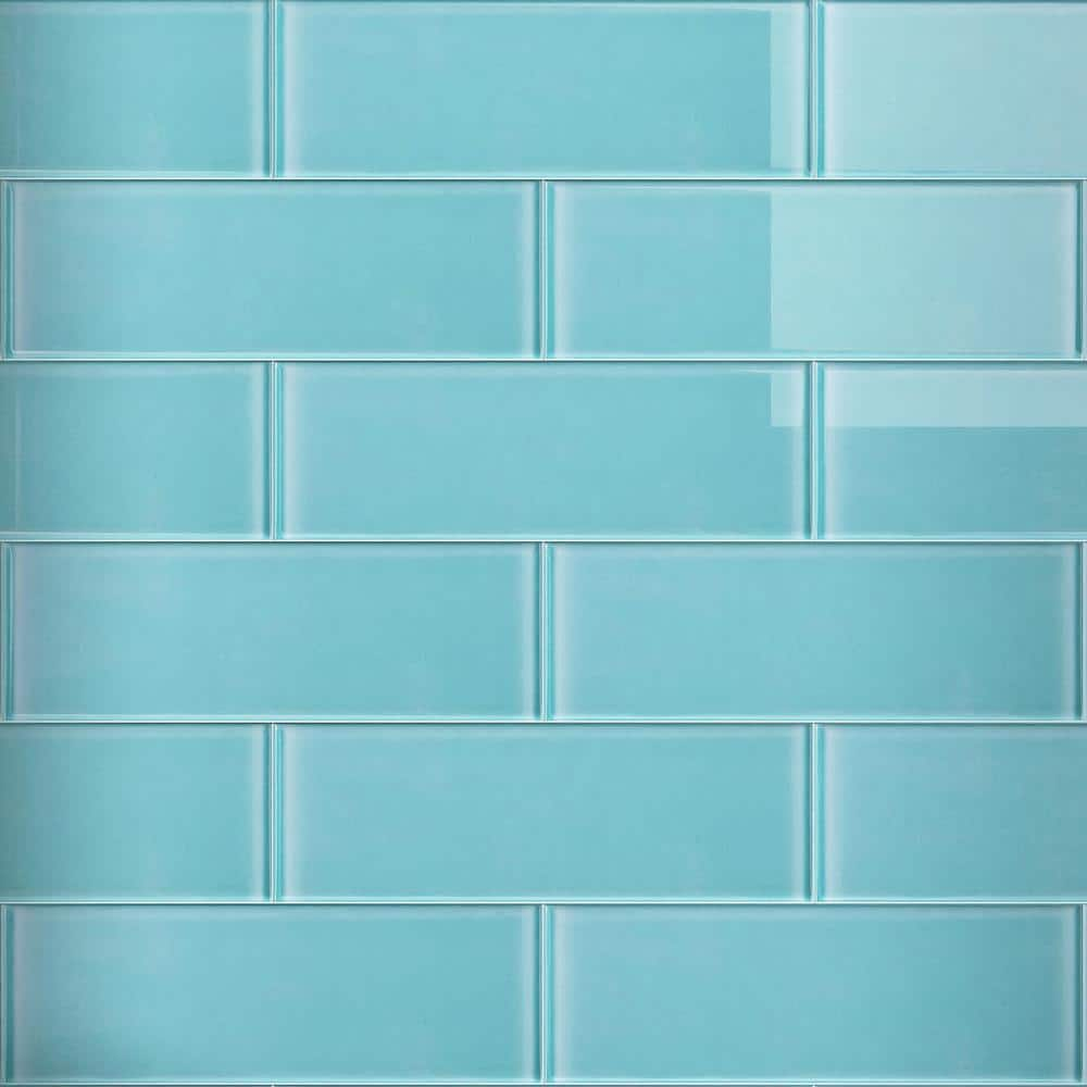 MOLOVO Crystile Ocean 12 in. x 4 in. Subway Glossy Glass Mosaic Tile ...