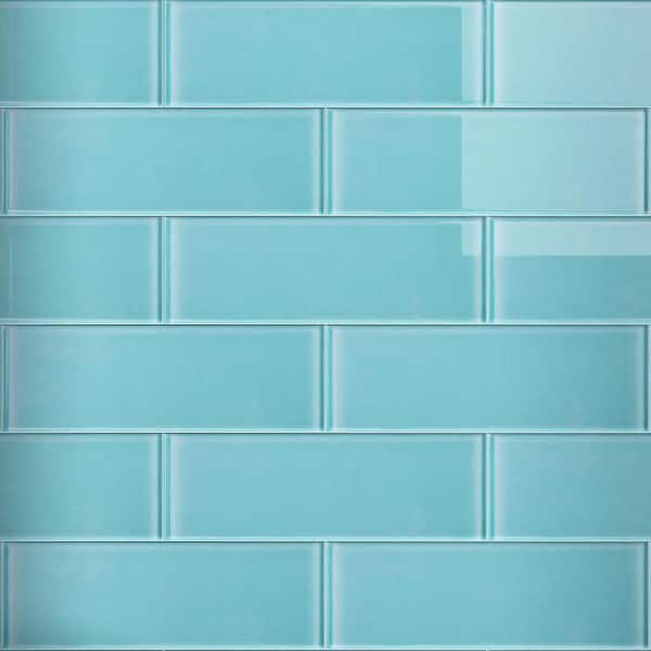 MOLOVO Crystile Ocean 12 in. x 4 in. Subway Glossy Glass Mosaic Tile Sample
