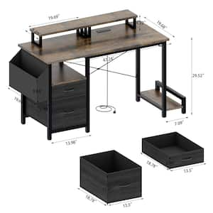 47 in. Rectangular Office Computer Desk with Power Outlet, 2 Monitor Stands and USB Ports in Brown