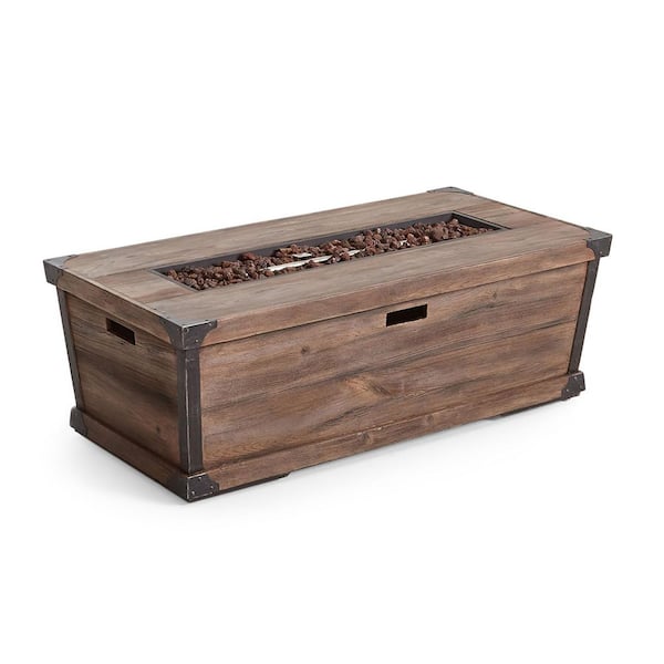 Outdoor 56 in. Patio Concrete Fire table, 50000 Btu Rectangle Gas Burning Fire Pit, Wood Pattern Fire Table in Brown