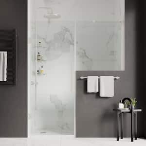 Tampa-Pro 49 1/8 in. W x in. H Pivot Frameless Shower Door in SN with Buttress Panel and Shelves