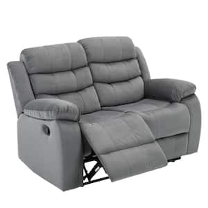 36.2 in Wide Gray Striped Polyester 2 Seats Straight Loveseats  Pillow Top Arm Reclining  Microfiber soft sofa