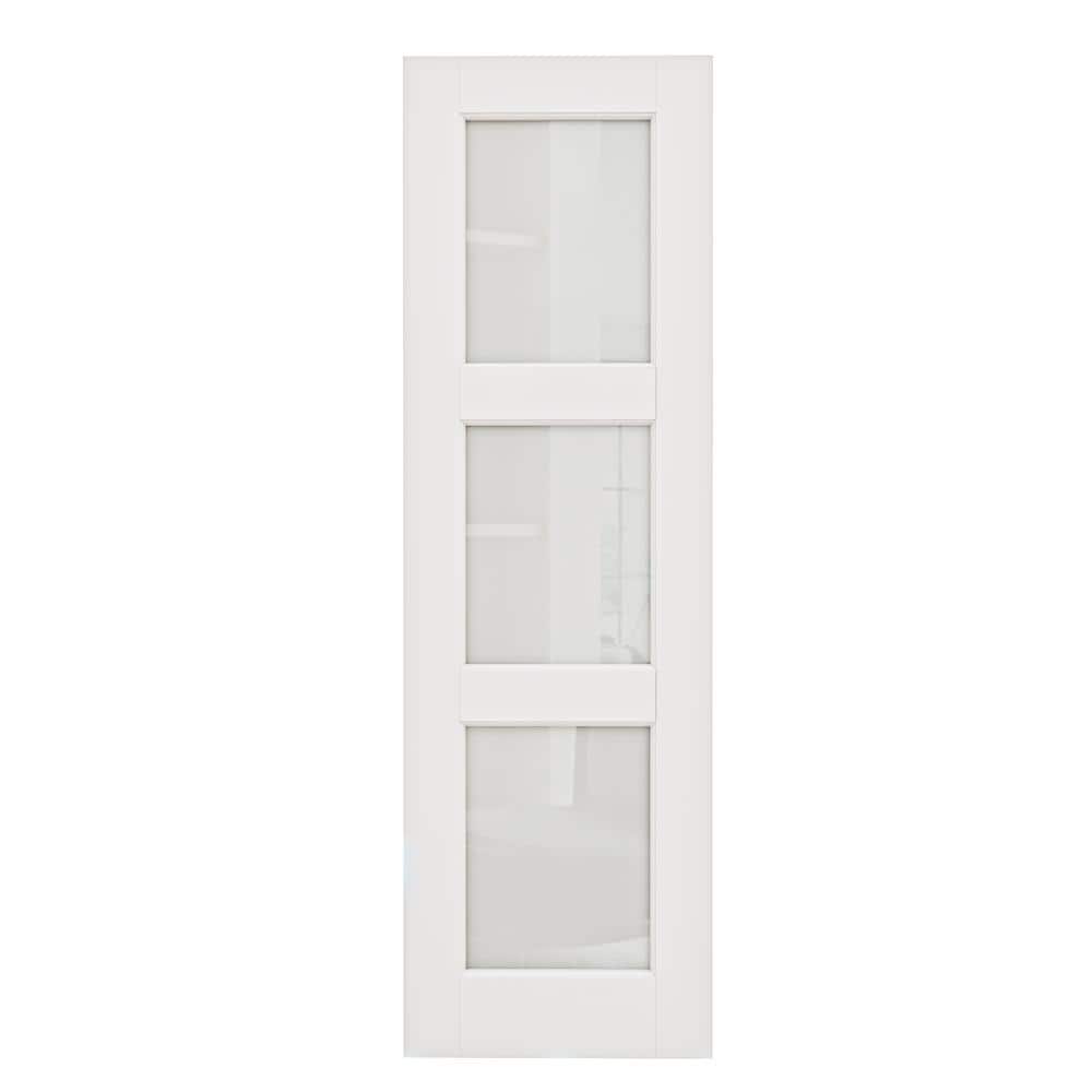 24 in. x 80 in. 3-Lite Tempered Frosted Glass and Solid Core Manufacture Wood White Primed Interior Door Slab price history on PriceWatchPro
