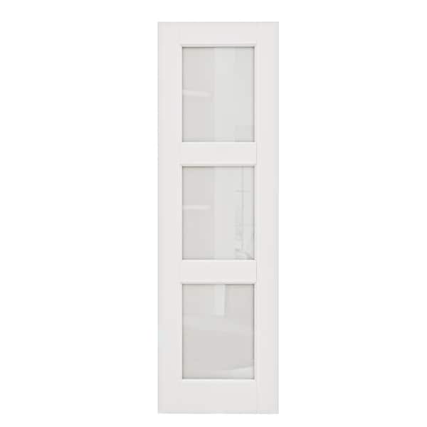 18 in. x 80 in. 3-Lite Tempered Frosted Glass and Solid Core Manufacture Wood White Primed Interior Door Slab
