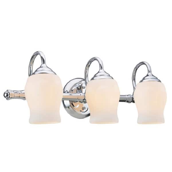 3-Light Chrome Vanity Light with White Opal Glass Shade
