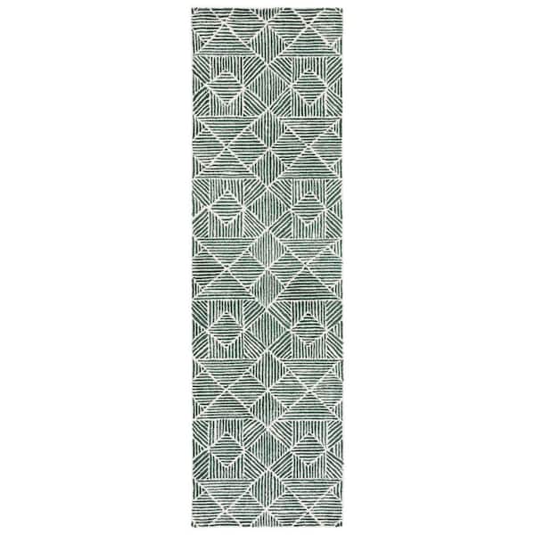 Abstract Dark Green/Ivory 2 ft. x 10 ft. Diamond Geometric Runner Rug