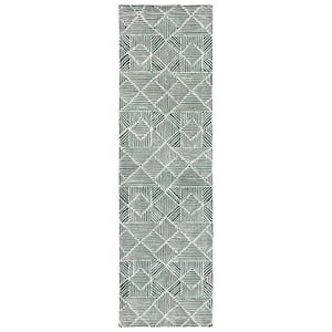 Abstract Dark Green/Ivory 2 ft. x 6 ft. Diamond Geometric Runner Rug