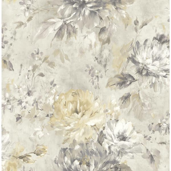 Floral Grey Paper Non-Pasted Strippable Wallpaper Roll (Cover 56.05 sq. ft. )